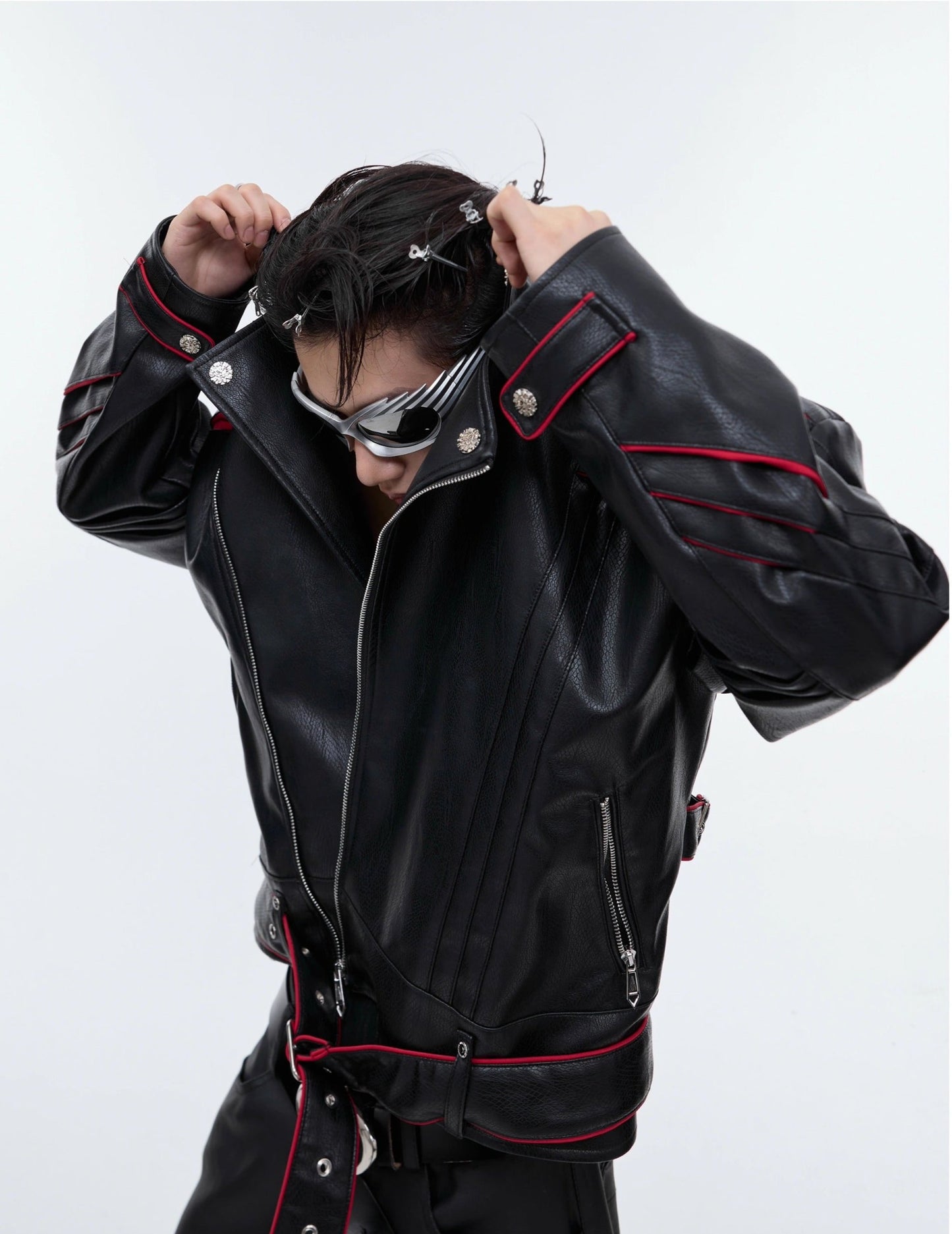 【24s Sep.】Pleated Spine Graphic Cropped Leather Biker Jacket ArtsKoreanMan