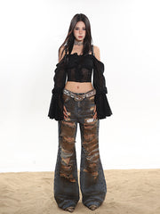 【24s January.】Lace See-through Belt Buckle Off-shoulder Top ArtsKoreanMan