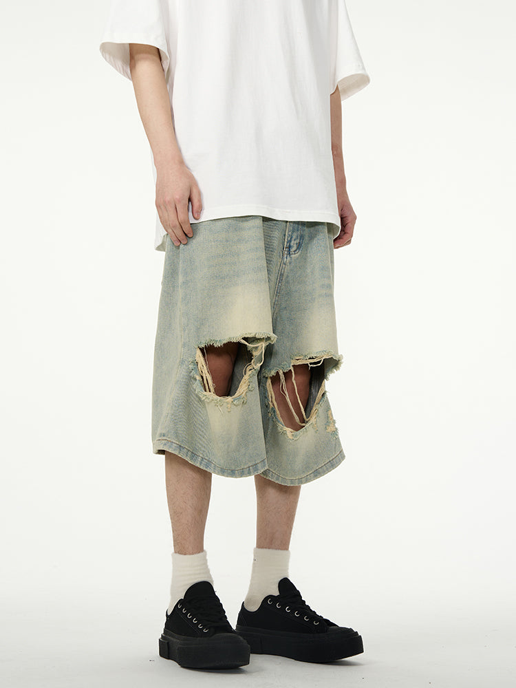 【24s April.】American Retro Ripped Denim Shorts ArtsKoreanMan