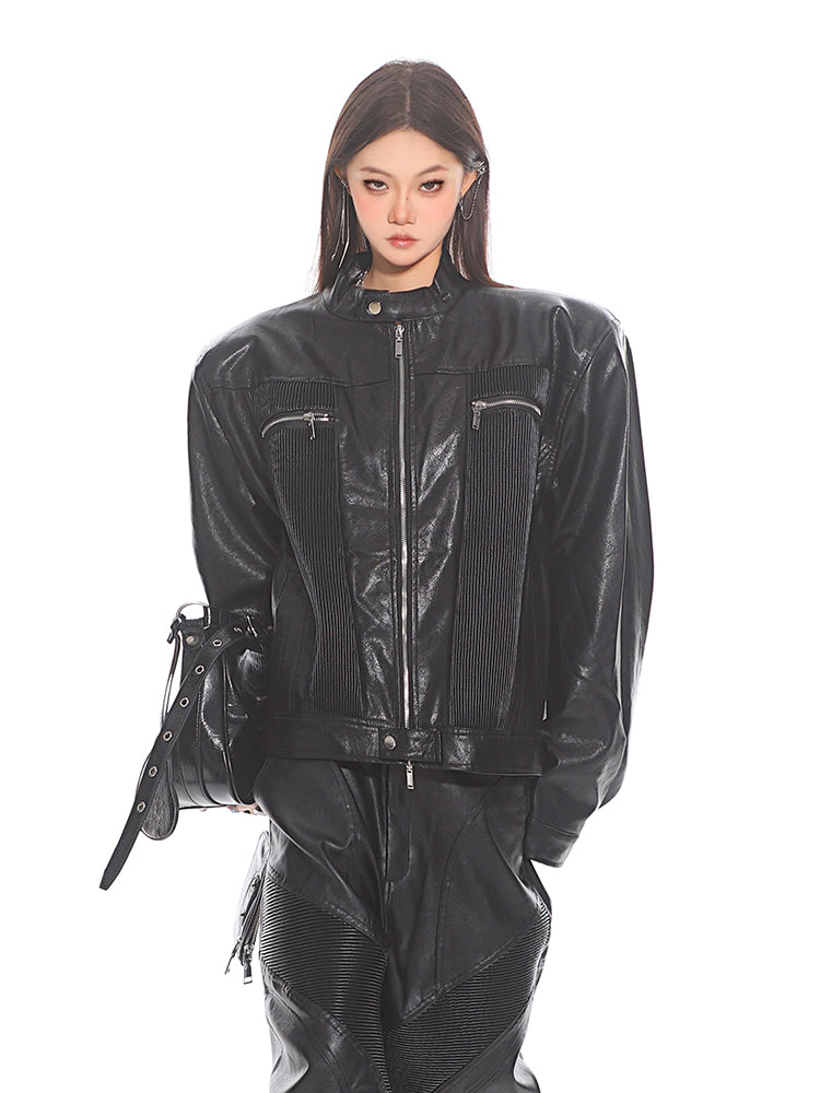 【24s Sep.】Punk Shaped Zippered Leather Biker Jacket ArtsKoreanMan