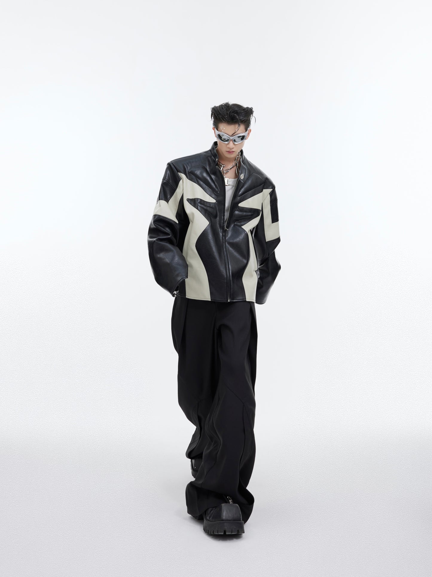 【24s February.】Embossed Color Block Leather Jacket ArtsKoreanMan