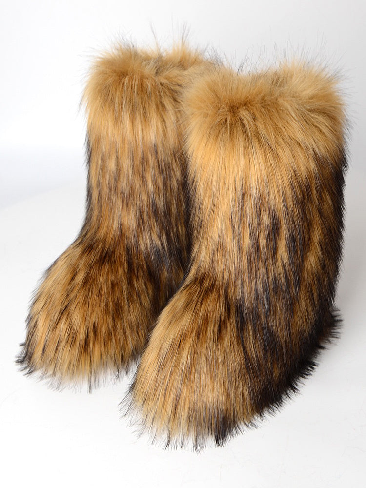【24s Feb.】Furry Plush Mid-Tube Snow Boots