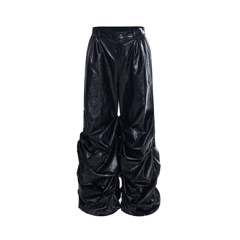 【24s Nov.】Men's Wide-Leg Ruched Leather Pants ArtsKoreanMan