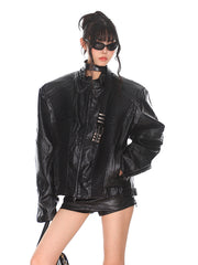 【24s Oct.】Luxury Silhouette Biker Jacket with Padded Shoulders ArtsKoreanMan