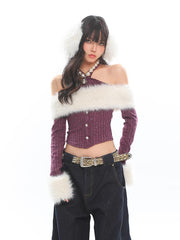 【25s Jan.】Pure Fur One-shoulder Knitted Long Sleeves