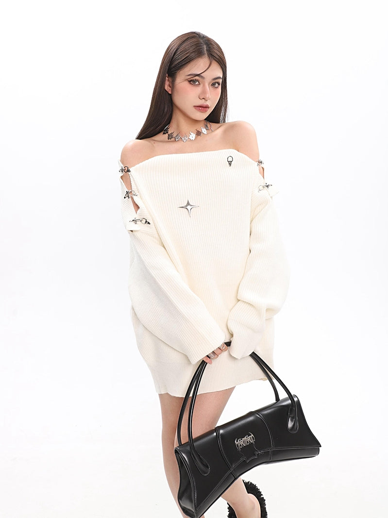 【23s December.】Metal Buckle Cutout One-shoulder Sweater ArtsKoreanMan