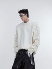 【23s October.】Pleated Crew Neck Sweater with Fringe Design ArtsKoreanMan