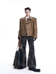 【24s Oct.】Deconstructed Blazer-collar Leather Biker Jacket ArtsKoreanMan
