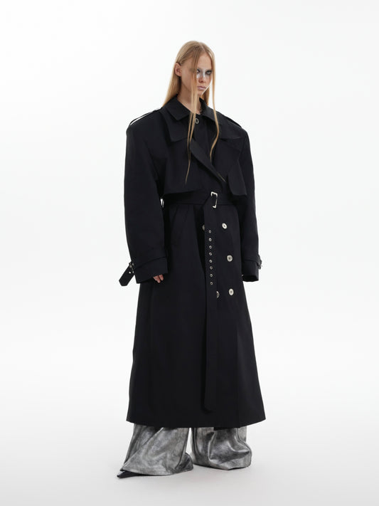 【24s Oct.】Deconstructed Fake Two-piece Padded Shoulder Trench Coat ArtsKoreanMan