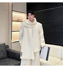 【24s Dec.】Heavy Woolen Collarless Suit, Scarf and Straight Pants Three-piece Suit ArtsKoreanMan