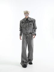 【24s Aug.】Heavy Distressed Belt-decorated Denim Suit ArtsKoreanMan