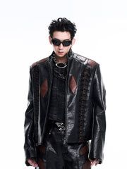 【24s Nov.】Niche Design Patchwork Pleated Motorcycle Leather Jacket ArtsKoreanMan