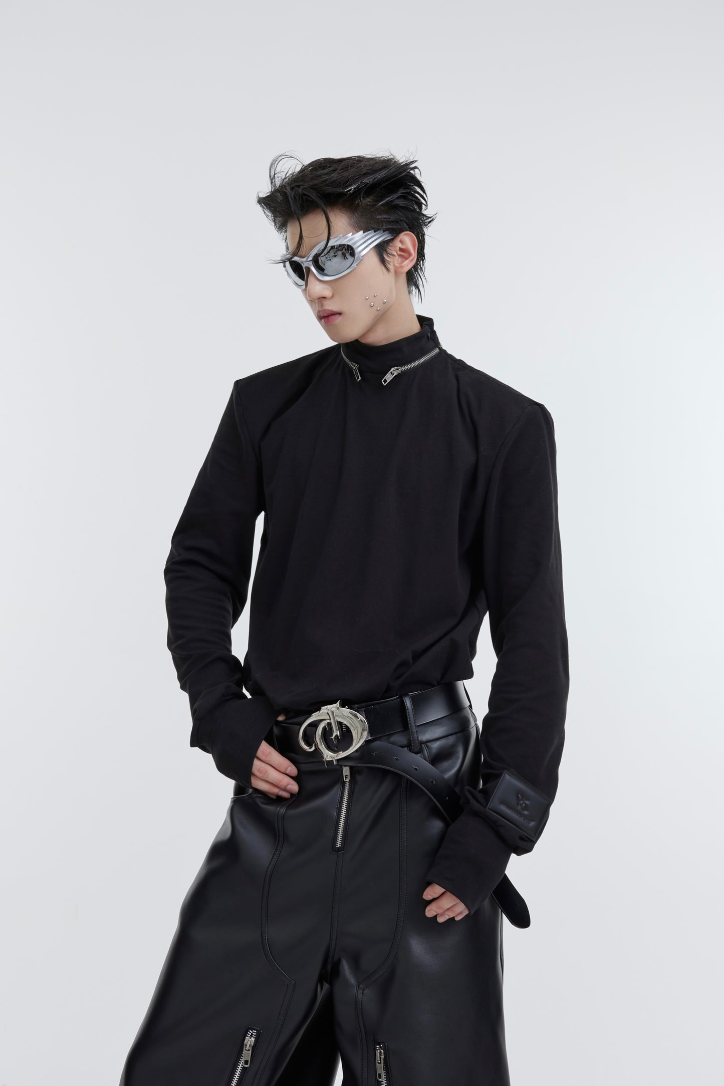 【23s October.】Metal Zipper Stand Collar Shoulder Padded Bottoming Shirt ArtsKoreanMan
