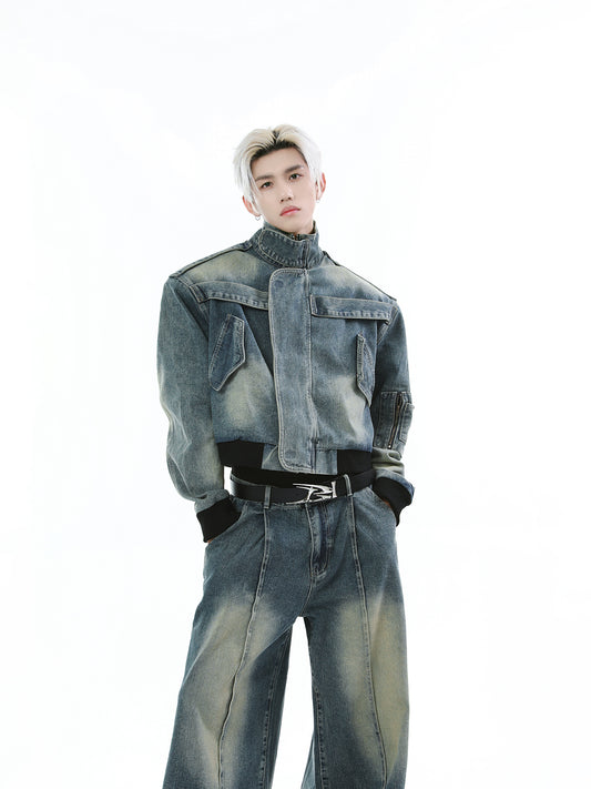 【25s Feb.】High Street Distressed Patchwork Denim Jacket / Jeans