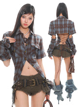 【25s Apr.】Plaid Backless Hollow Strap Detachable Shirt