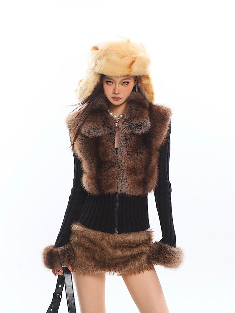 【25s Jan.】Hot Girl Eco-friendly Fur Stitching Fur Collar Jacket