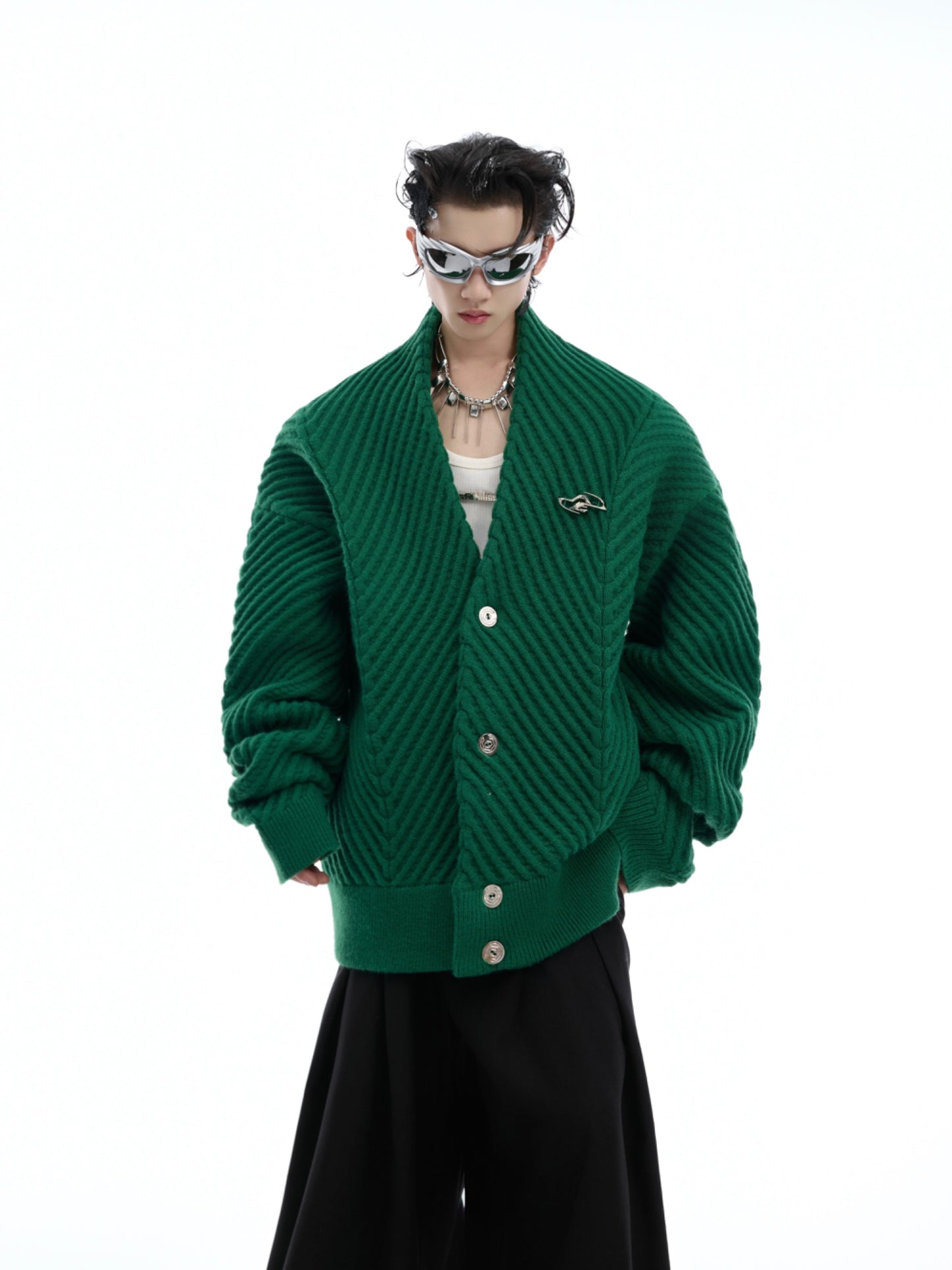 【24s Oct.】Metal Button Large V-neck Loose Knit Sweater ArtsKoreanMan