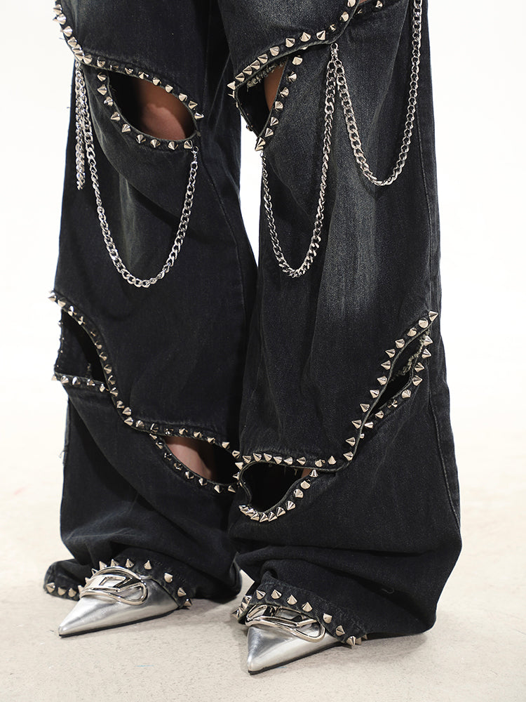【24s February.】Metal Rivet Chain Cutout Jeans ArtsKoreanMan