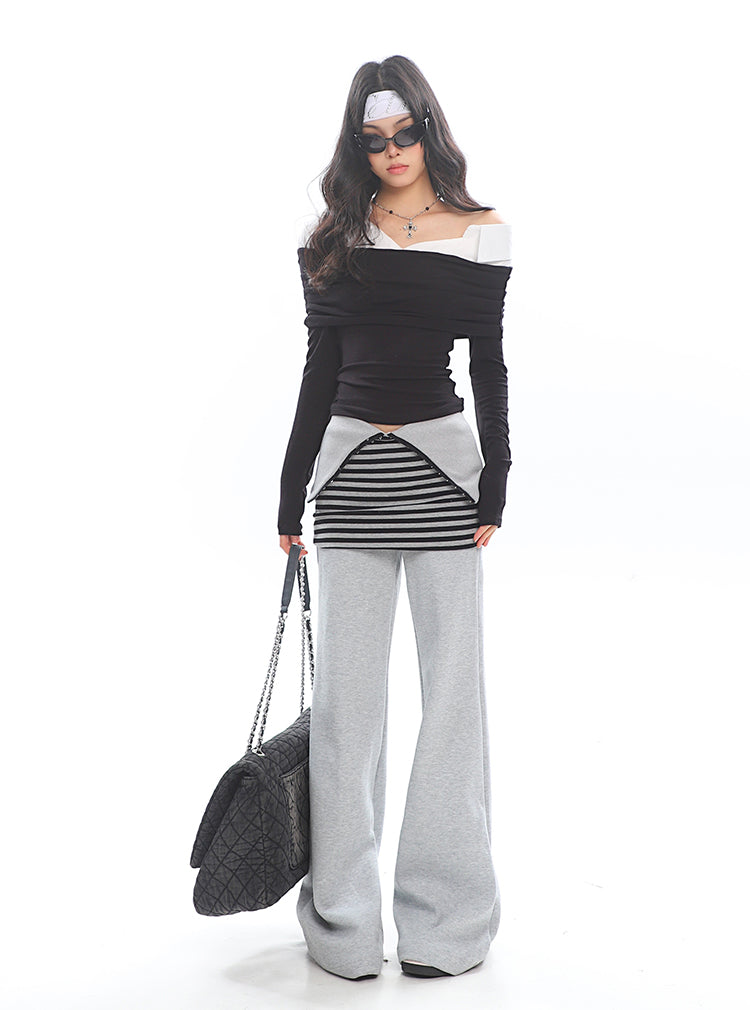 【25s Jan.】Niche Striped Cuffed Waist Loose Wide-leg Casual Pants