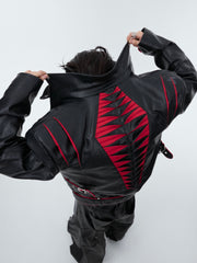 【24s Sep.】Pleated Spine Graphic Cropped Leather Biker Jacket ArtsKoreanMan