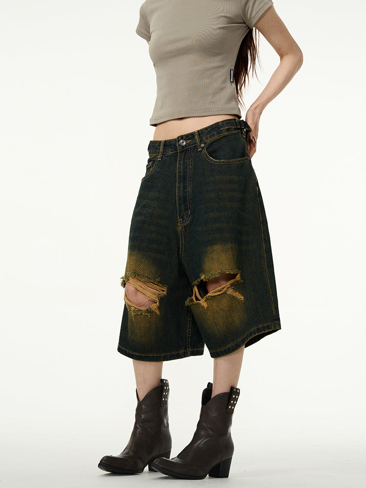 【24s April.】American Retro Ripped Denim Shorts ArtsKoreanMan