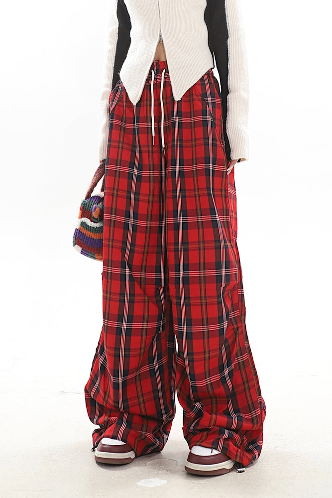 【23s December.】Christmas Red Plaid Casual Drawstring Sweatpants ArtsKoreanMan