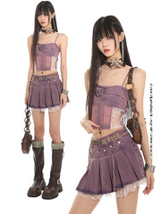【24s July.】Hot Girl Lace Purple Denim Vest + Short Skirt ArtsKoreanMan