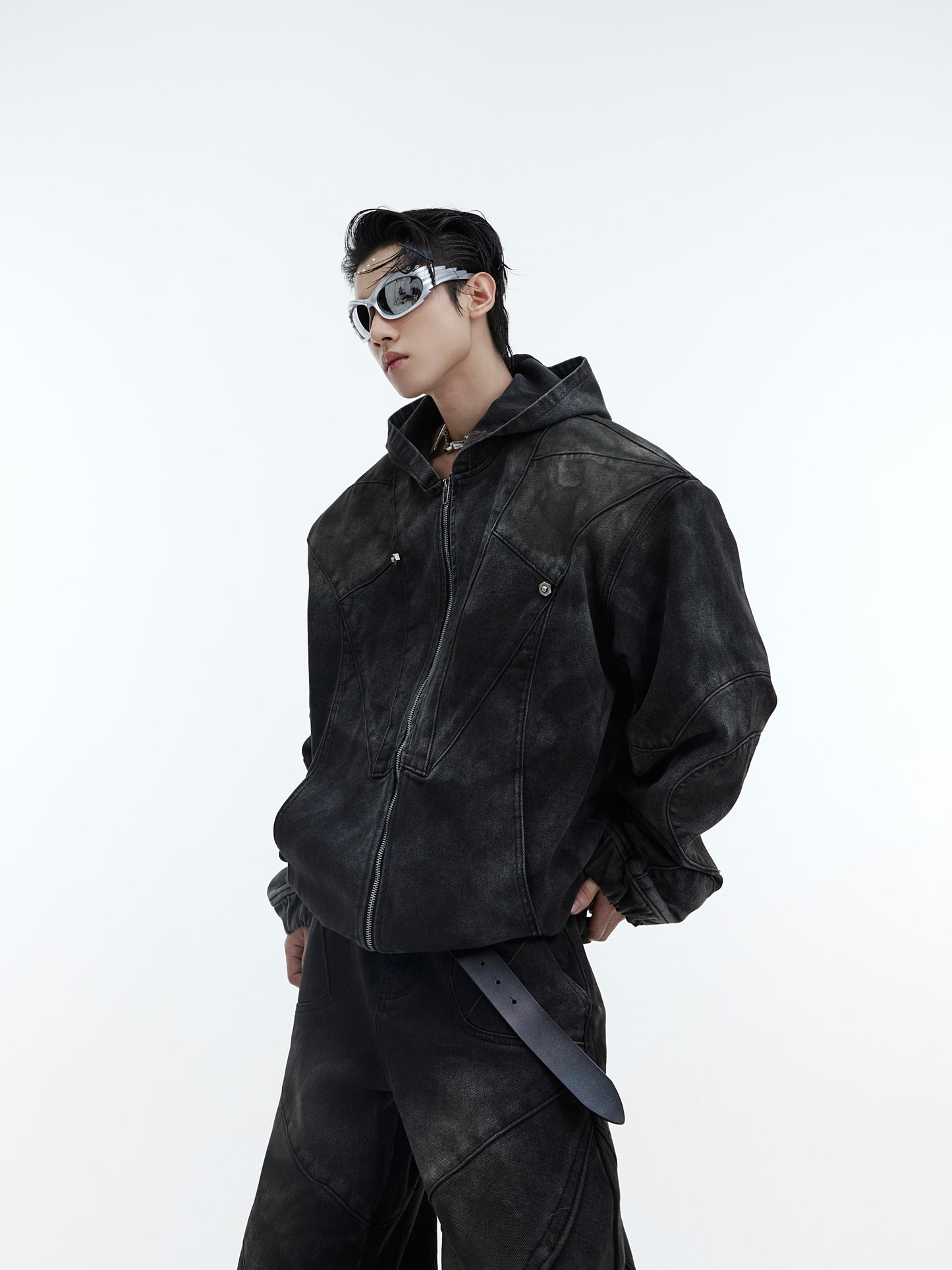 【23s November.】Distressed Hooded Denim Jacket Metallic Jeans Set ArtsKoreanMan