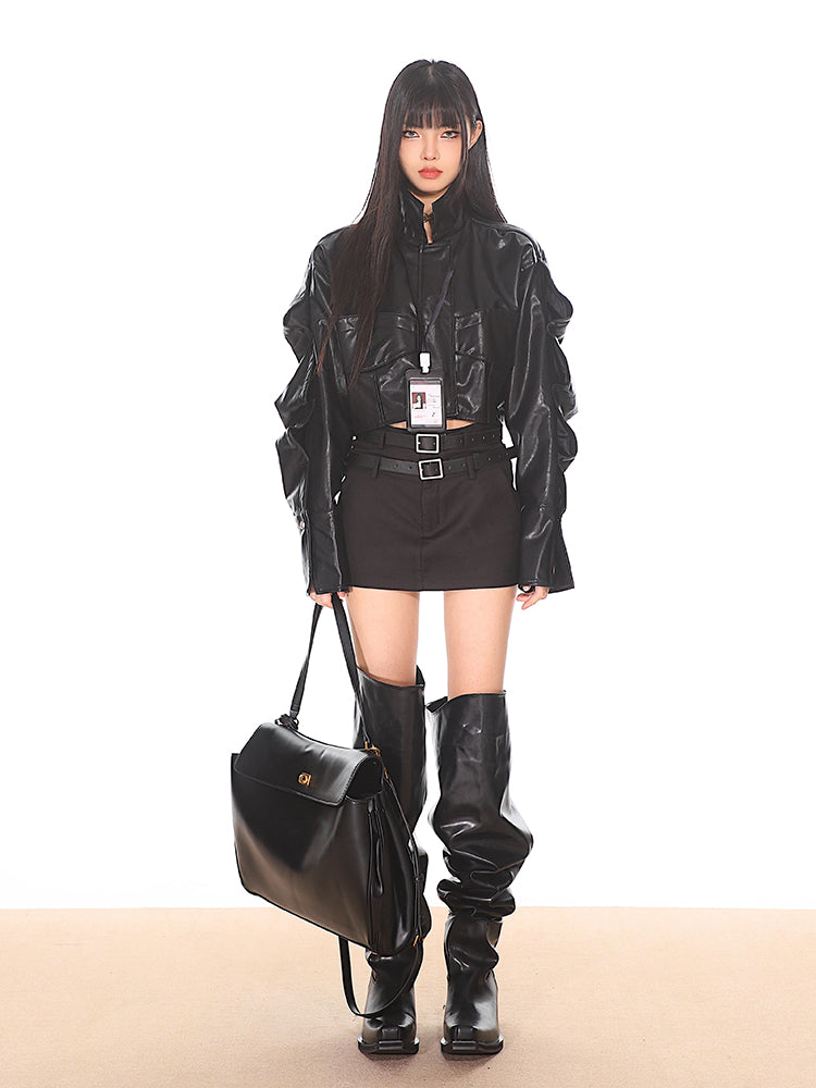 【24s Oct】American Retro Pleated Short Leather Jacket ArtsKoreanMan