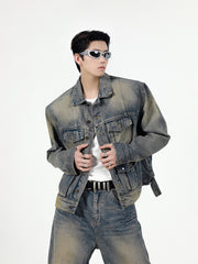 【24s Sep.】Retro Simple Padded Shoulder Denim Jacket Suit ArtsKoreanMan