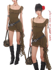 【24s July.】Printed Ruffled Suspender Dress TrendyStyle101