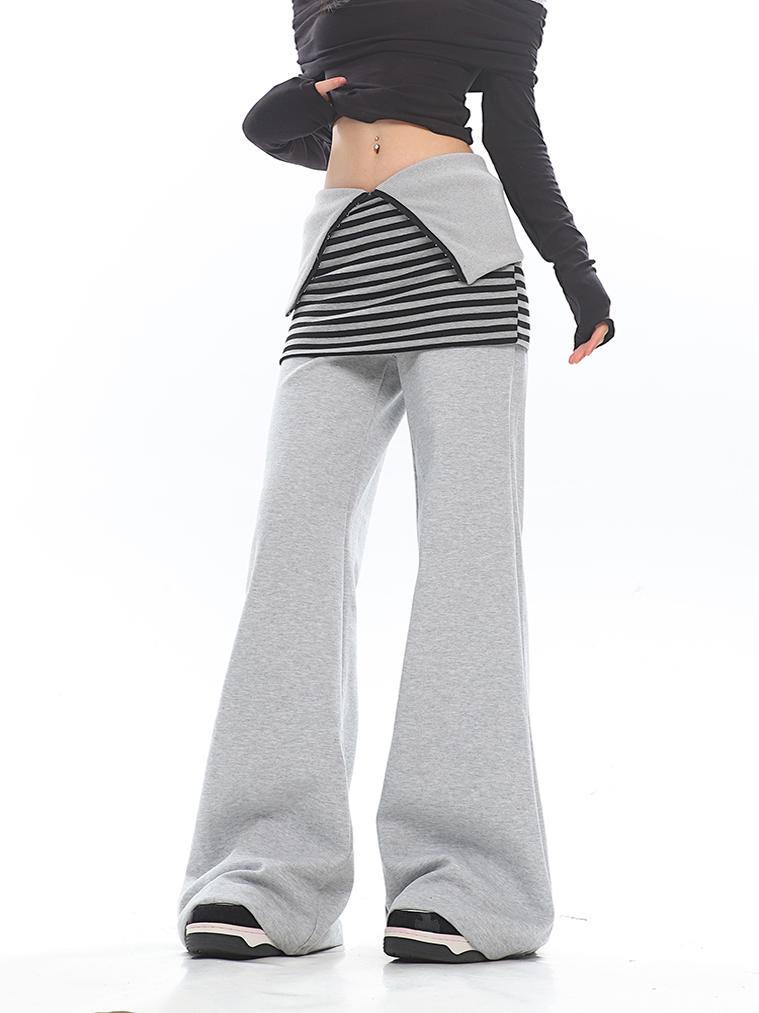 【25s Jan.】Niche Striped Cuffed Waist Loose Wide-leg Casual Pants