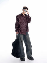 【24s Oct.】Niche Design Textured Patent Leather Metal Button Shirt ArtsKoreanMan