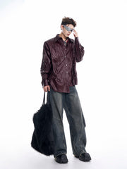 【24s Oct.】Niche Design Textured Patent Leather Metal Button Shirt ArtsKoreanMan