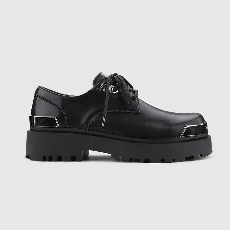 【New】Round and Big Toe Platform Leather Shoes ArtsKoreanMan