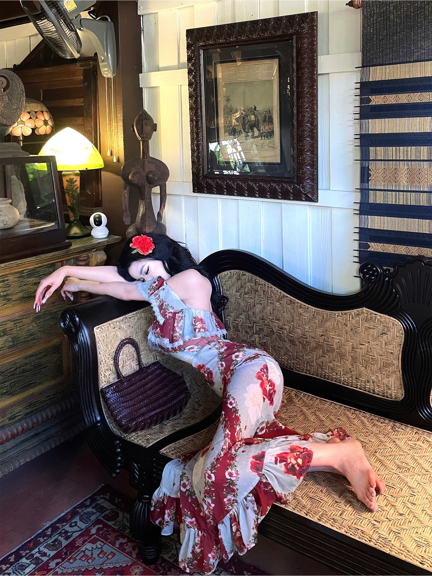 【25s Mar.】French Floral Print Bodycon Strapless Dress