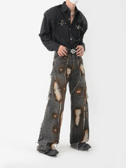 【24s Nov.】Tassel Graffiti Design Ripped Jeans ArtsKoreanMan