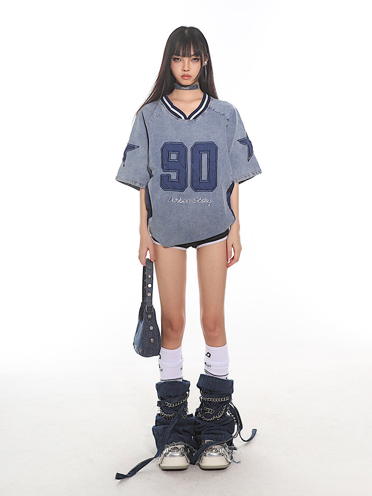 【24s July.】Vintage Denim Lettering Embroidered T-Shirt ArtsKoreanMan