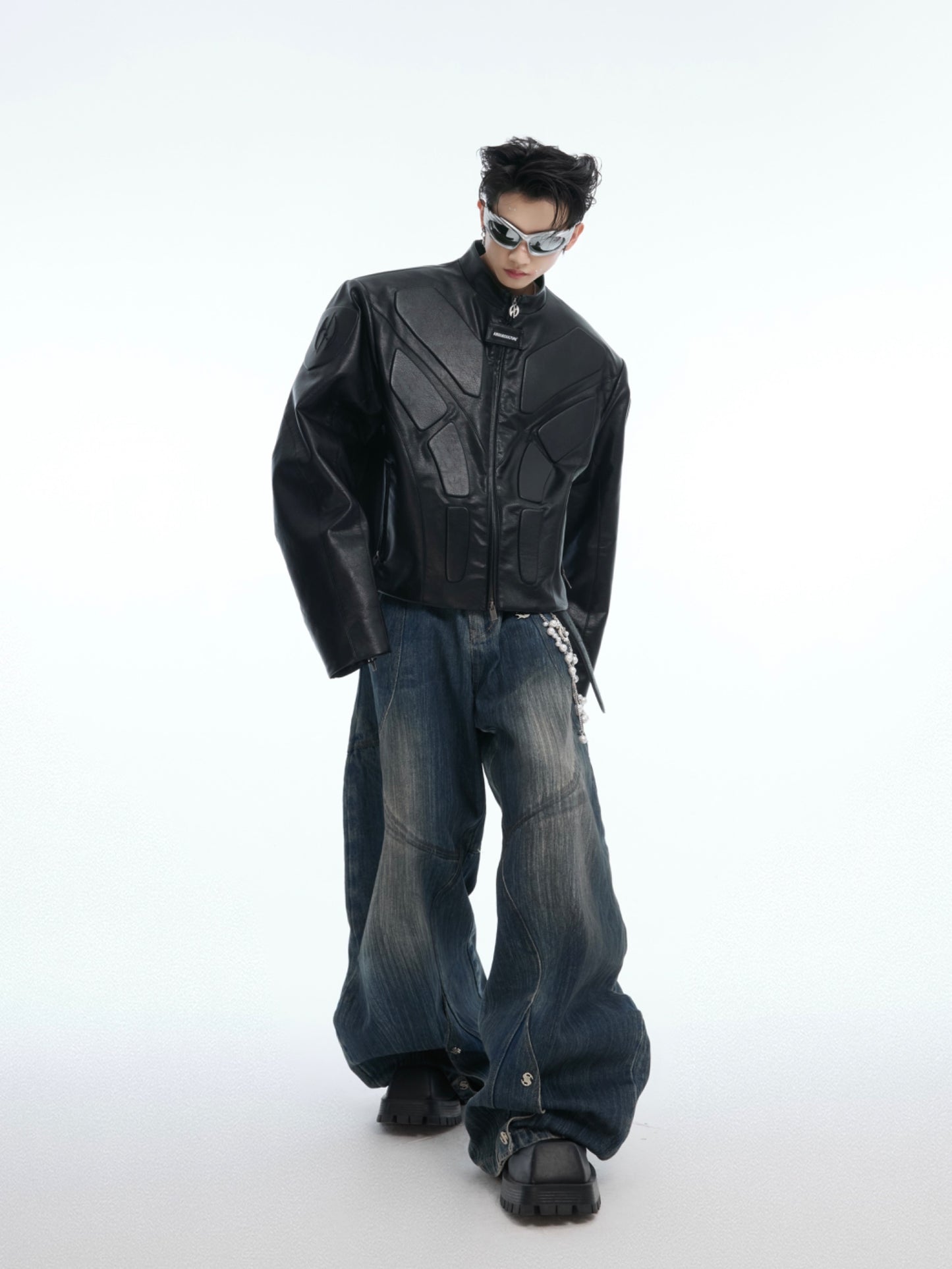 【25s Aug.】3D Relief Motorcycle Armor Leather Jacket