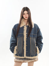 【23s November.】Contrast Color Denim Retro Jacket with Fur Collar ArtsKoreanMan