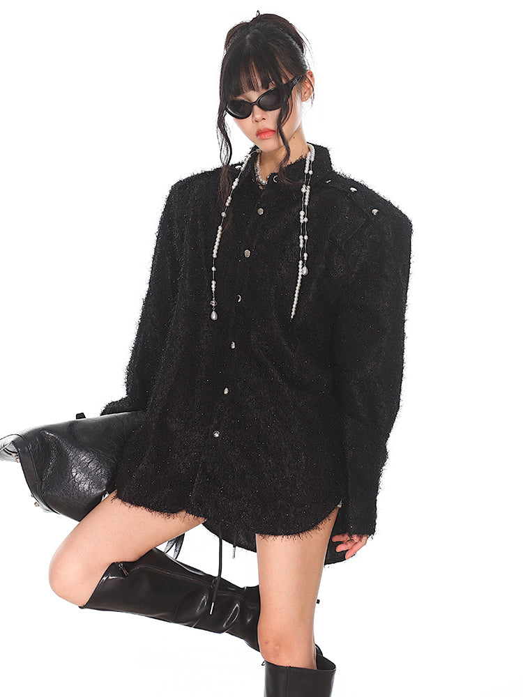 【24s Oct.】Retro Shoulder Pad Metallic Glitter Shirt Jacket ArtsKoreanMan