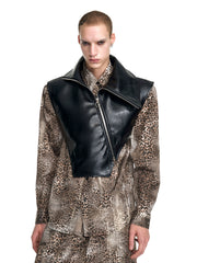 【25s Sep.】High Collar Oblique Zipper PU Leather Vest