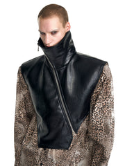 【25s Sep.】High Collar Oblique Zipper PU Leather Vest