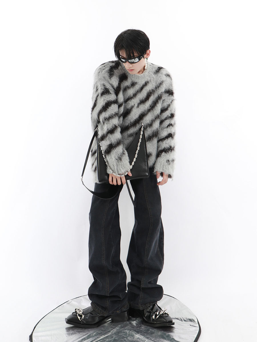 Irregular Contrast Color Crew Neck Sweater ArtsKoreanMan