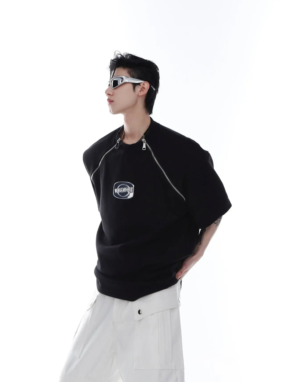 【23s Feb.】Shoulder Pad Round Neck T-shirt with Zipped ArtsKoreanMan