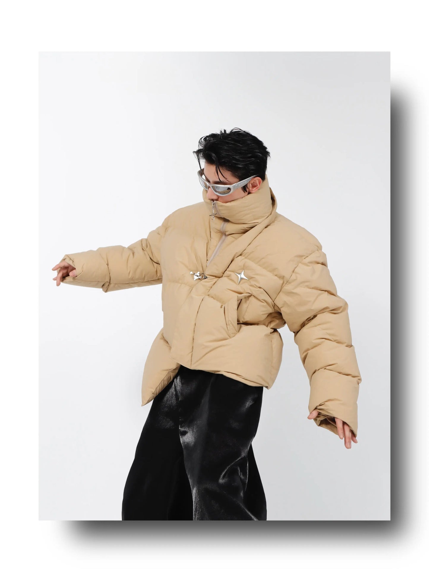 High Neck Asymmetrical Design Winter Coat ArtsKoreanMan