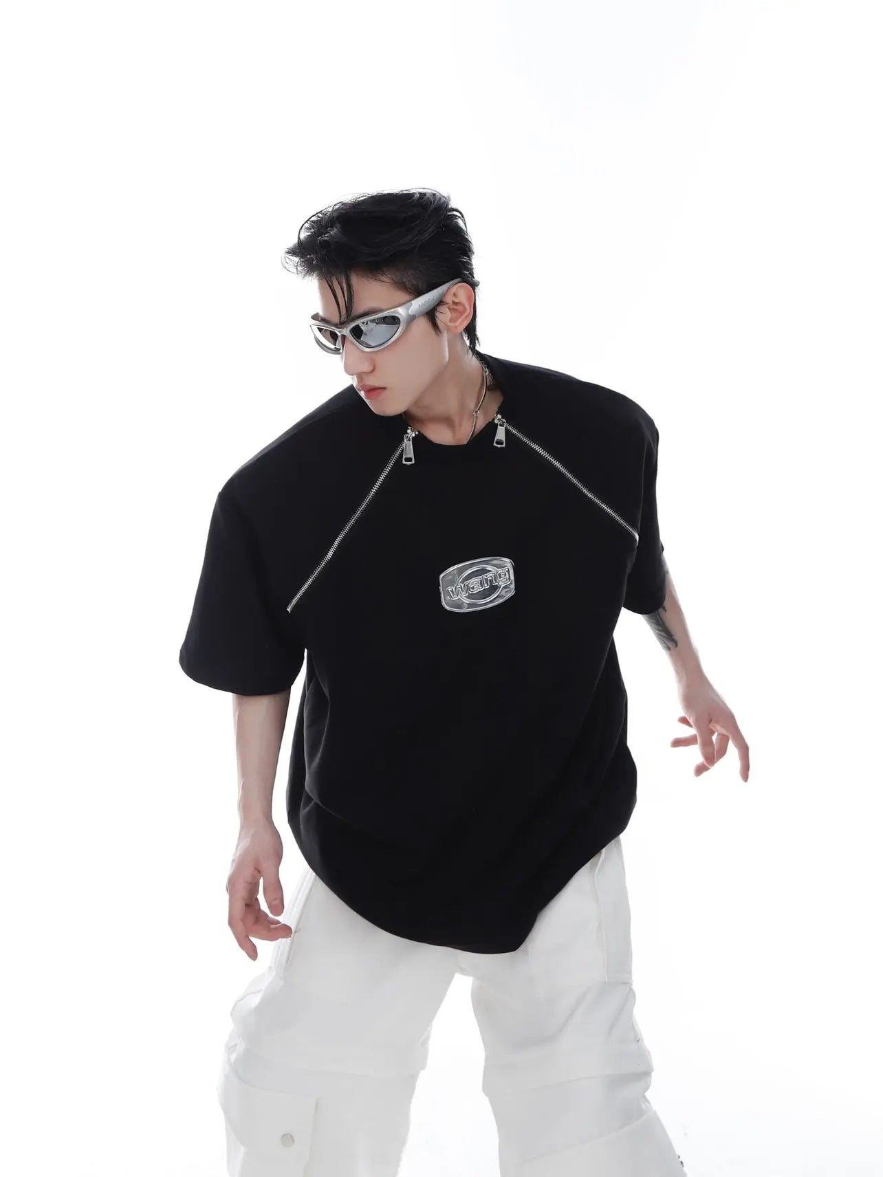 【23s Feb.】Shoulder Pad Round Neck T-shirt with Zipped ArtsKoreanMan