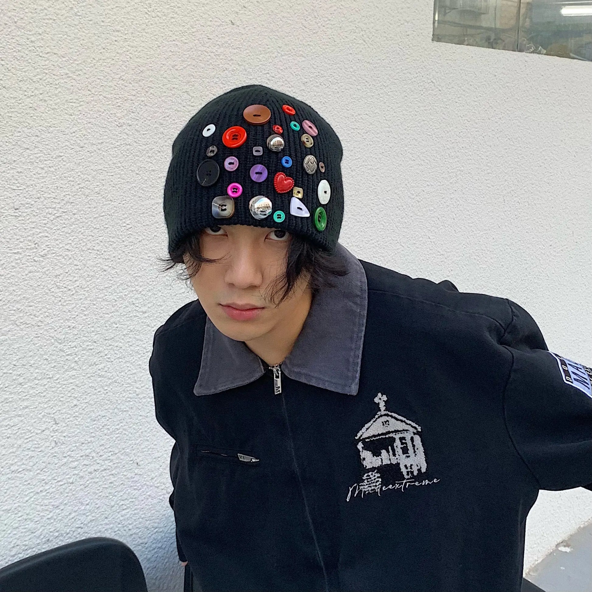 Multicolored Button Knit Beanie ArtsKoreanMan