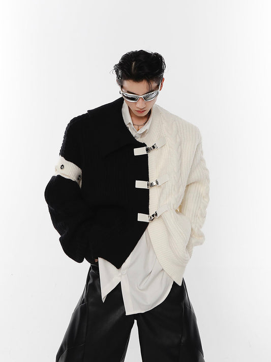 Black and White Paneled Sweater ArtsKoreanMan