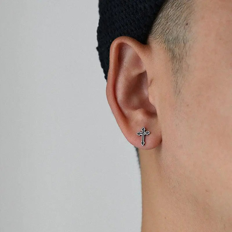 Black Cross Stud Earrings ArtsKoreanMan